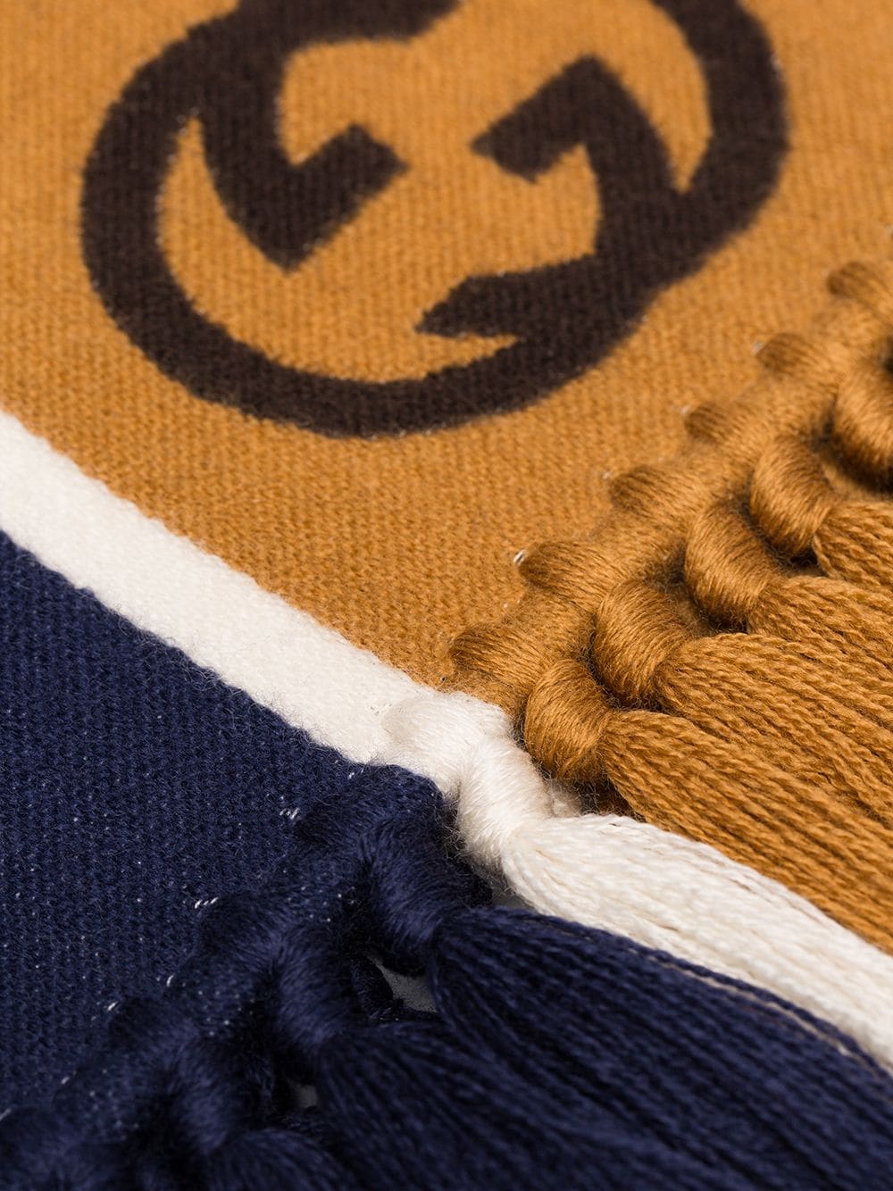 Gucci GG Stripe Scarf in Navy and Brown