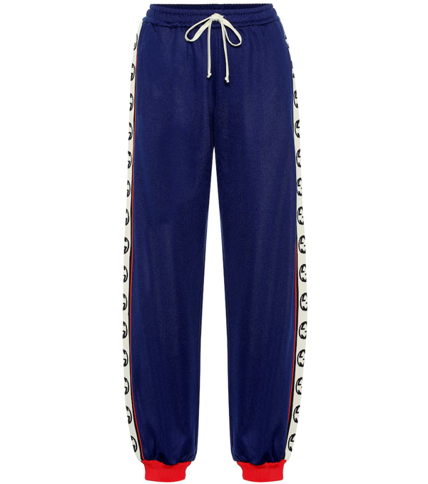 Gucci GG Logo Stripe Jersey Track Pants in Blue