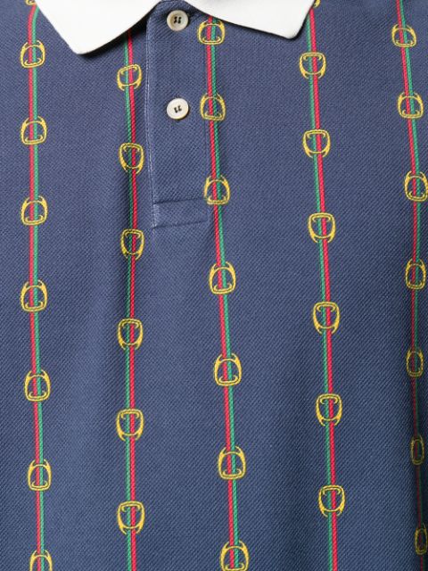 Gucci Horse-bit Chain Print Polo Shirt in Blue