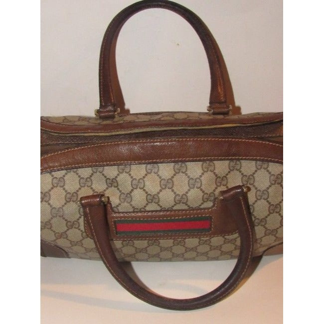 Gucci Xl W Guccissima Print Canvasleather Stripe Brown Coated Canvas And Leather Satchel