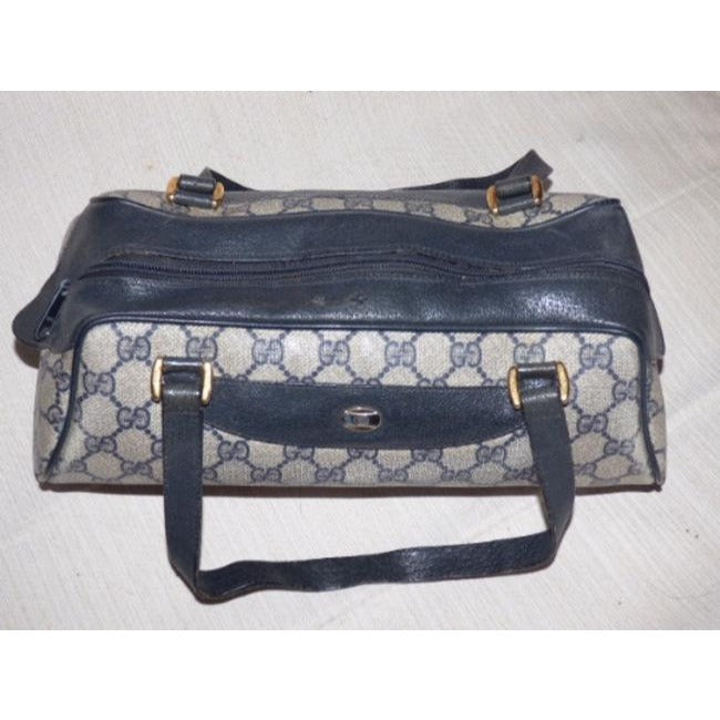 Gucci Speedy Guccissima Print Coated Canvasleather Bullet Blue Leather And Gg Leather Satchel
