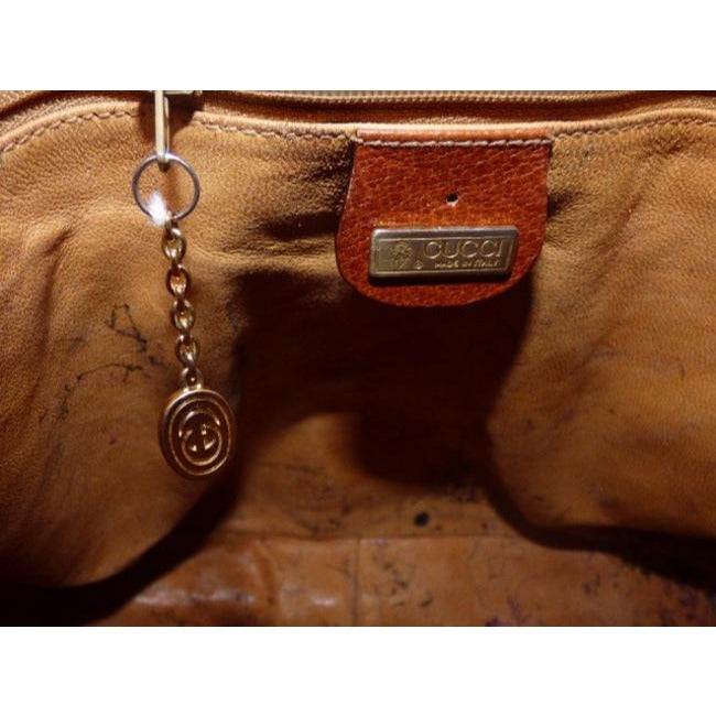 Gucci Black Linen And Camel Leather Bucket Bag With Equestrian Strap