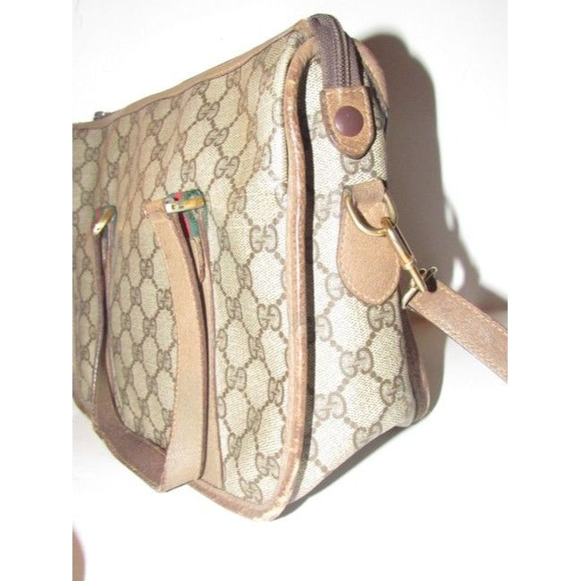 Gucci Vintage Pursesdesigner Purses Brown Large G Logo Print Coated Canvas And Brown Leather With Re
