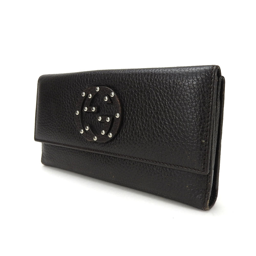 GUCCI Long Wallet Purse 231843 leather Dark brown Interlocking Women Used
