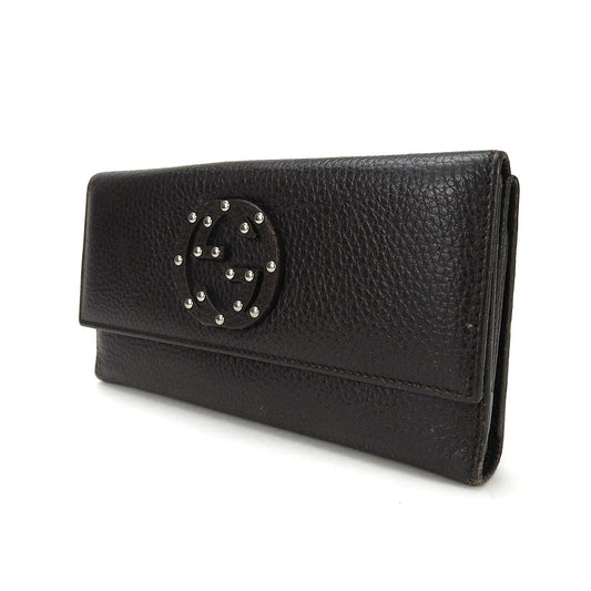 GUCCI Long Wallet Purse 231843 leather Dark brown Interlocking Women Used