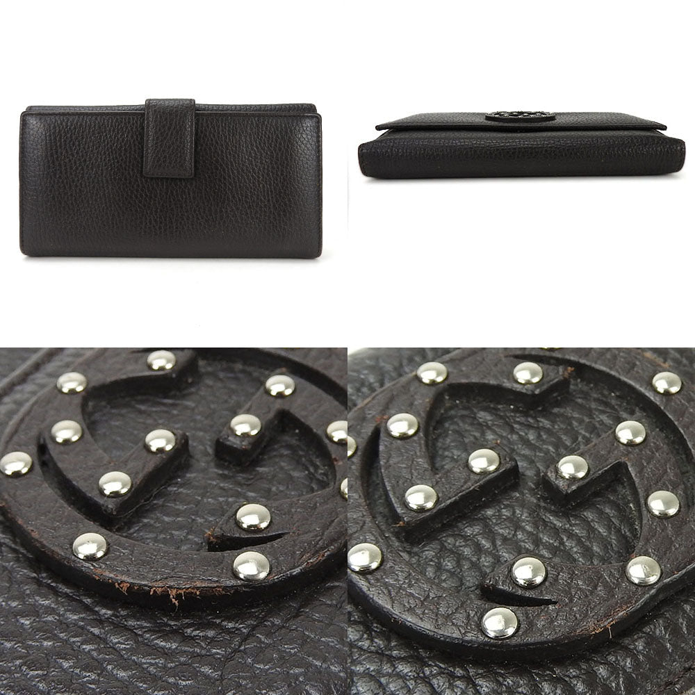 GUCCI Long Wallet Purse 231843 leather Dark brown Interlocking Women Used