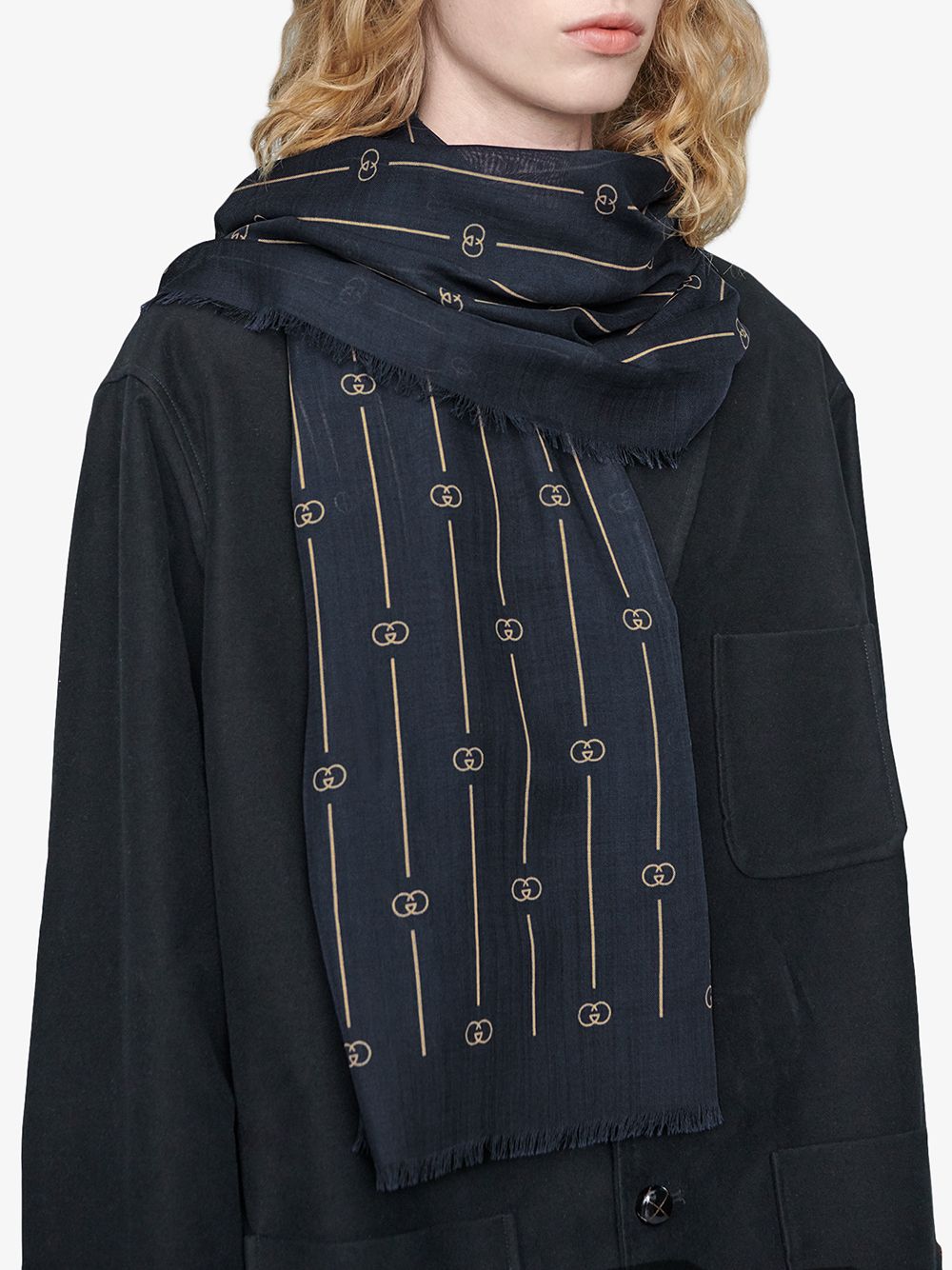 Gucci GG Thin Striped Scarf in Midnight Blue