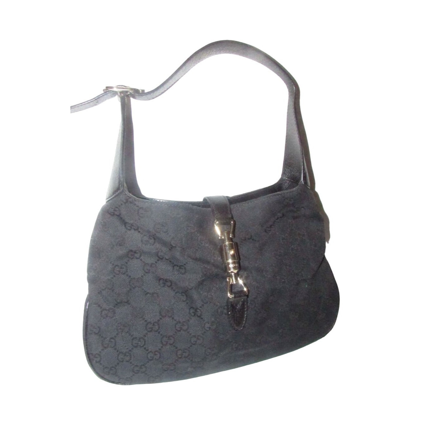 Gucci, large size, black Guccissima print & black leather, 1961 Jackie hobo style, shoulder bag with a gold piston closure