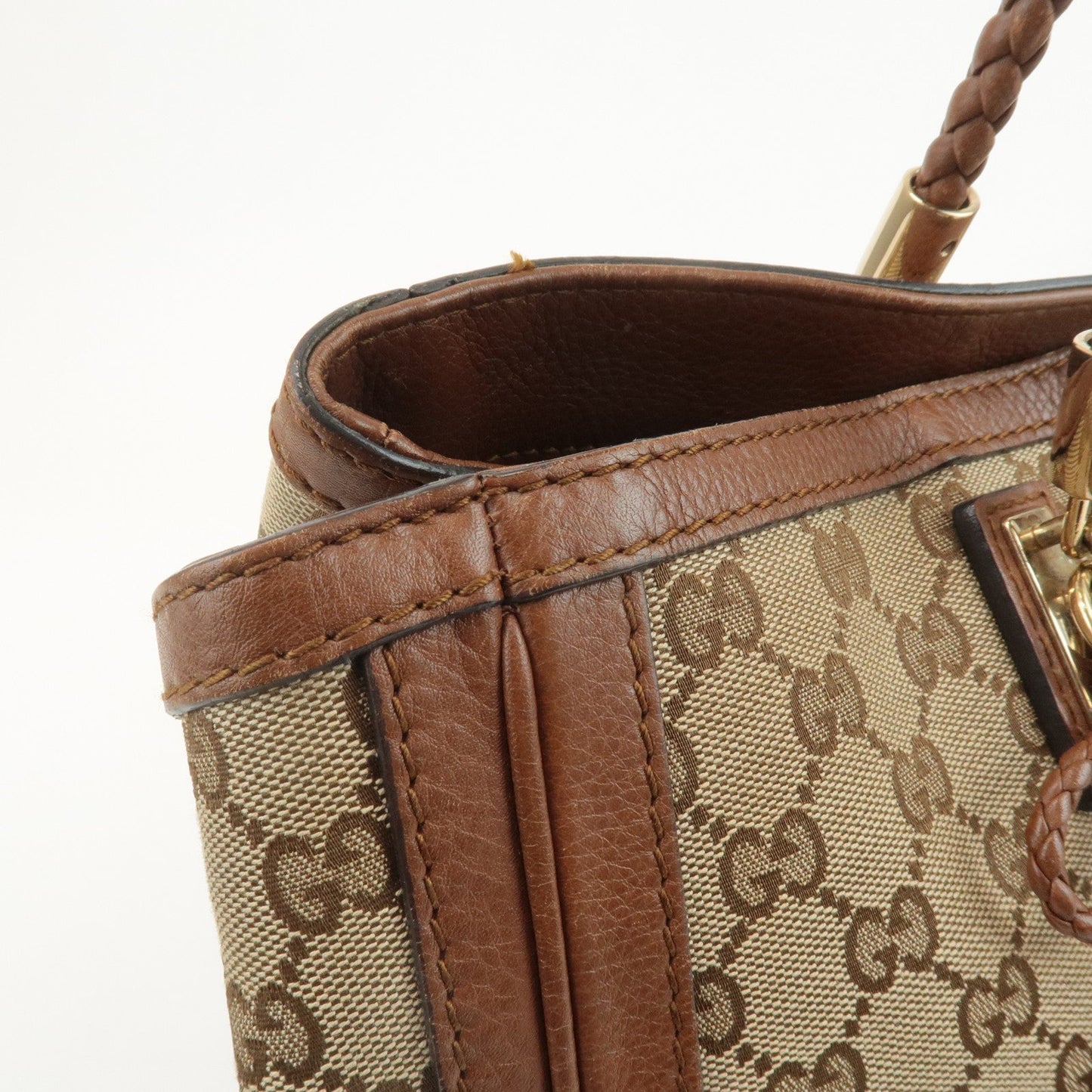 GUCCI Bamboo GG Canvas Leather Tote Bag Beige Brown 269954