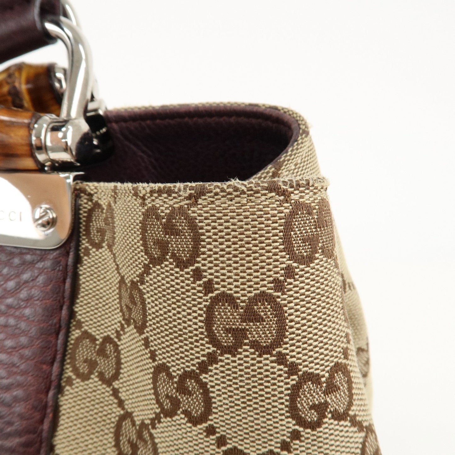 GUCCI Bamboo Bar GG Canvas Leather Tote Bag Beige Brown 232947