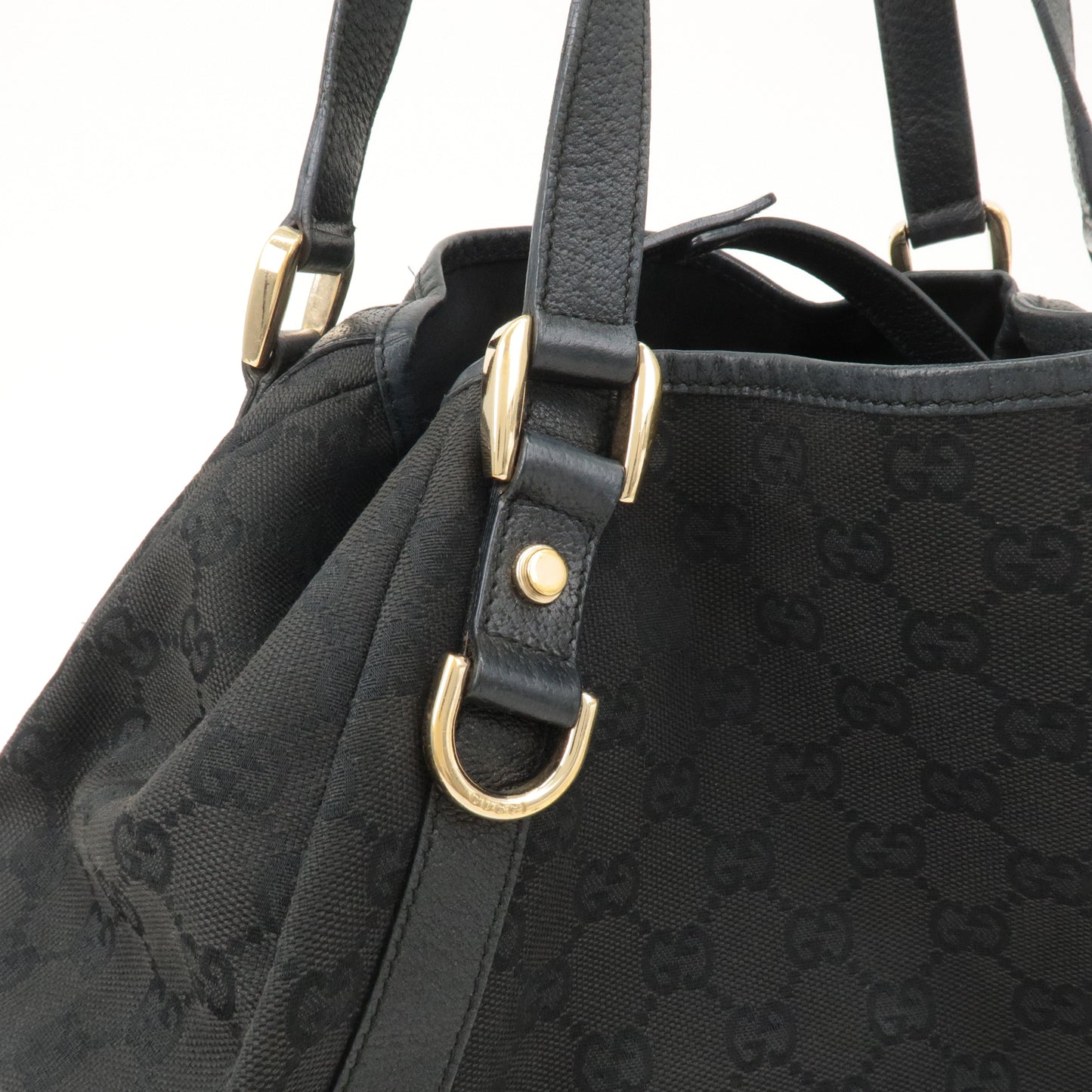 GUCCI Abbey GG Canvas Leather Tote Bag Shoulder Bag Black 130736