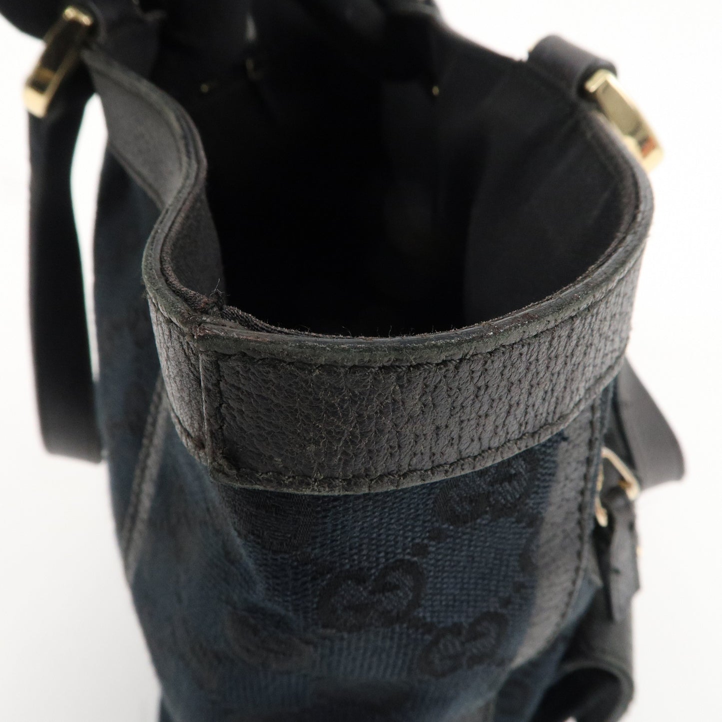 GUCCI Abbey GG Canvas Leather Tote Bag Hand Bag Black 146247