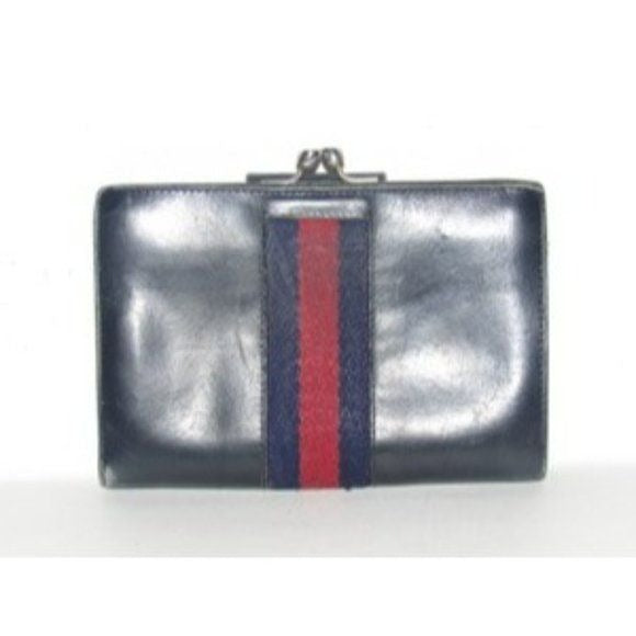 Gucci Navy Blue Leather with Red and Navy Sherry