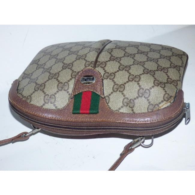 Gucci Vintage Brown Large G Logo Print Coated Canvas And Brown Leather