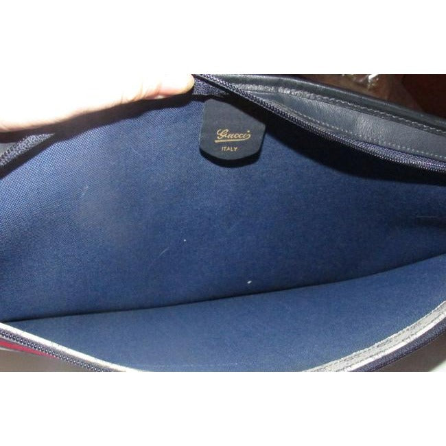 Gucci Early Xl Web Supreme Portfolio Purse Navy Blue Small G Logo Print Coated Canvas And Navy