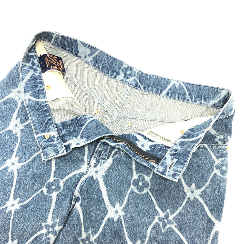LOUIS VUITTON Denim pants 1AFQFD denim blue monogram print denim shorts 28