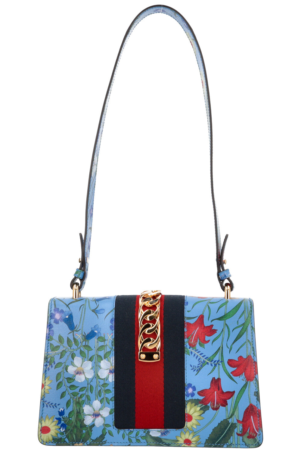 GUCCI Floral Mini Web Sylvie Shoulder Bag Blue