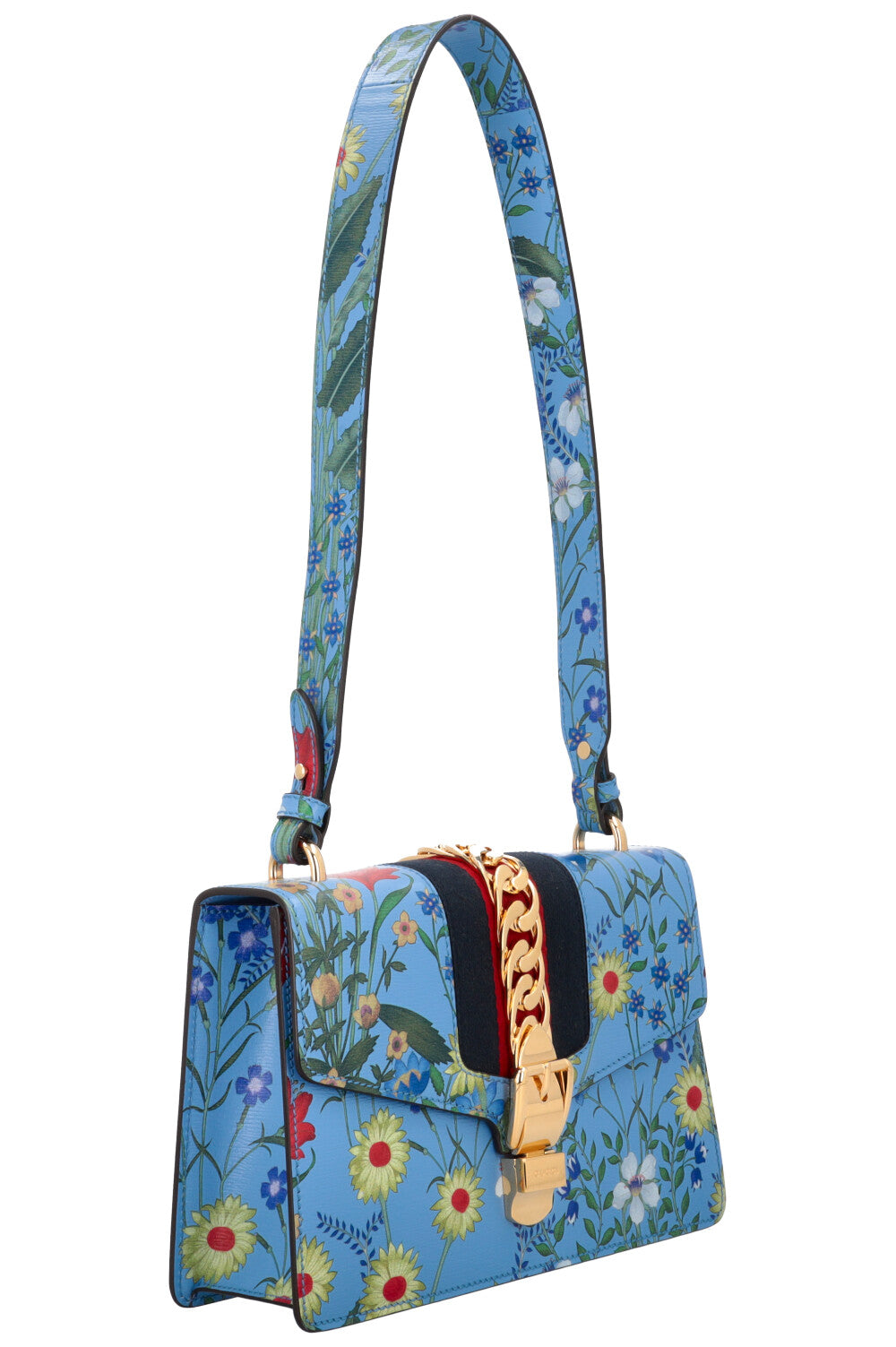 GUCCI Floral Mini Web Sylvie Shoulder Bag Blue