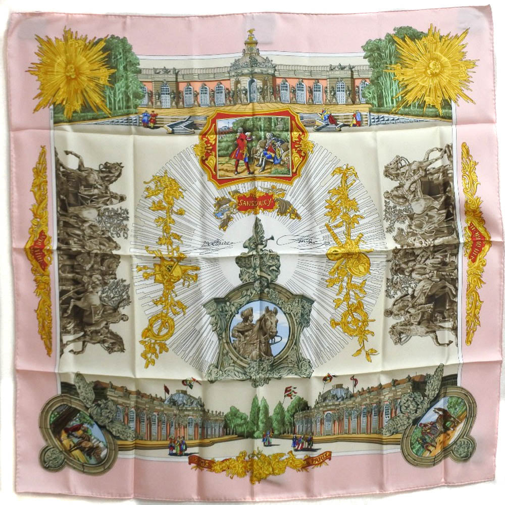 HERMES scarf silk pink SANSSOUCY Carre90 Women Used