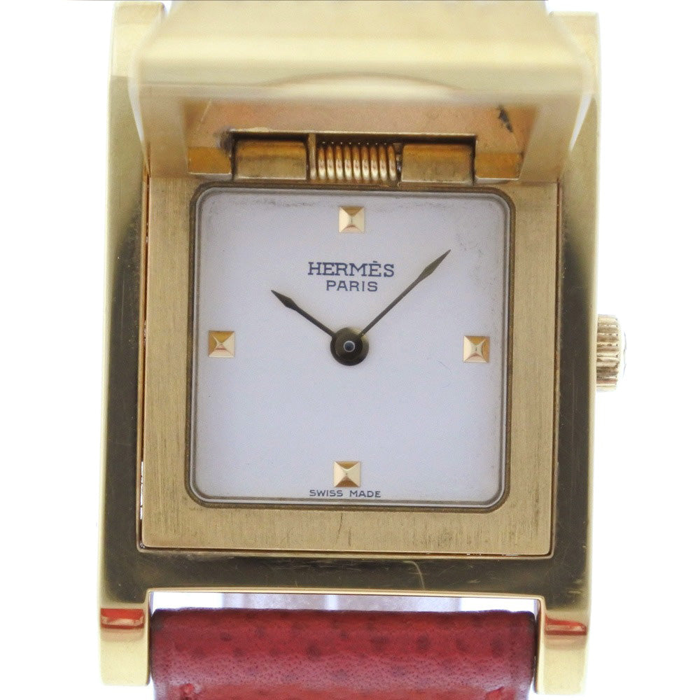 HERMES Watches Quartz Plated Gold , Leather gold Medor White dial Women Used