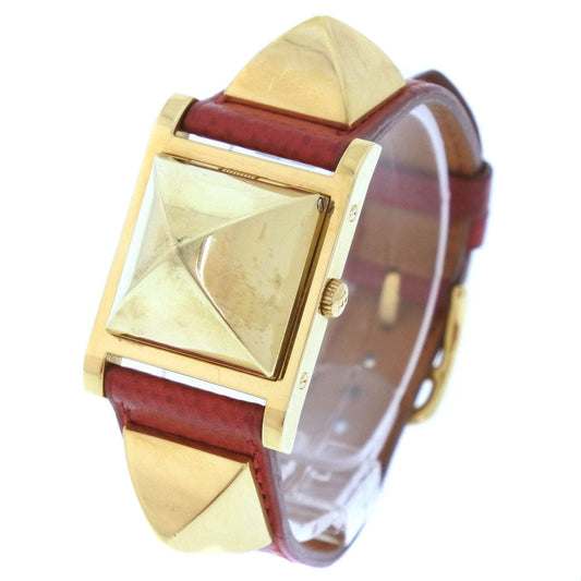 HERMES Watches Quartz Plated Gold , Leather gold Medor White dial Women Used