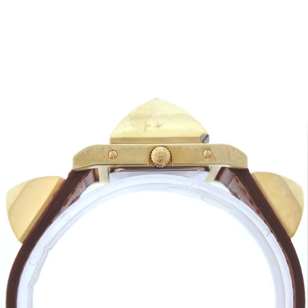 HERMES Watches Quartz Plated Gold , Leather gold Medor White dial Women Used
