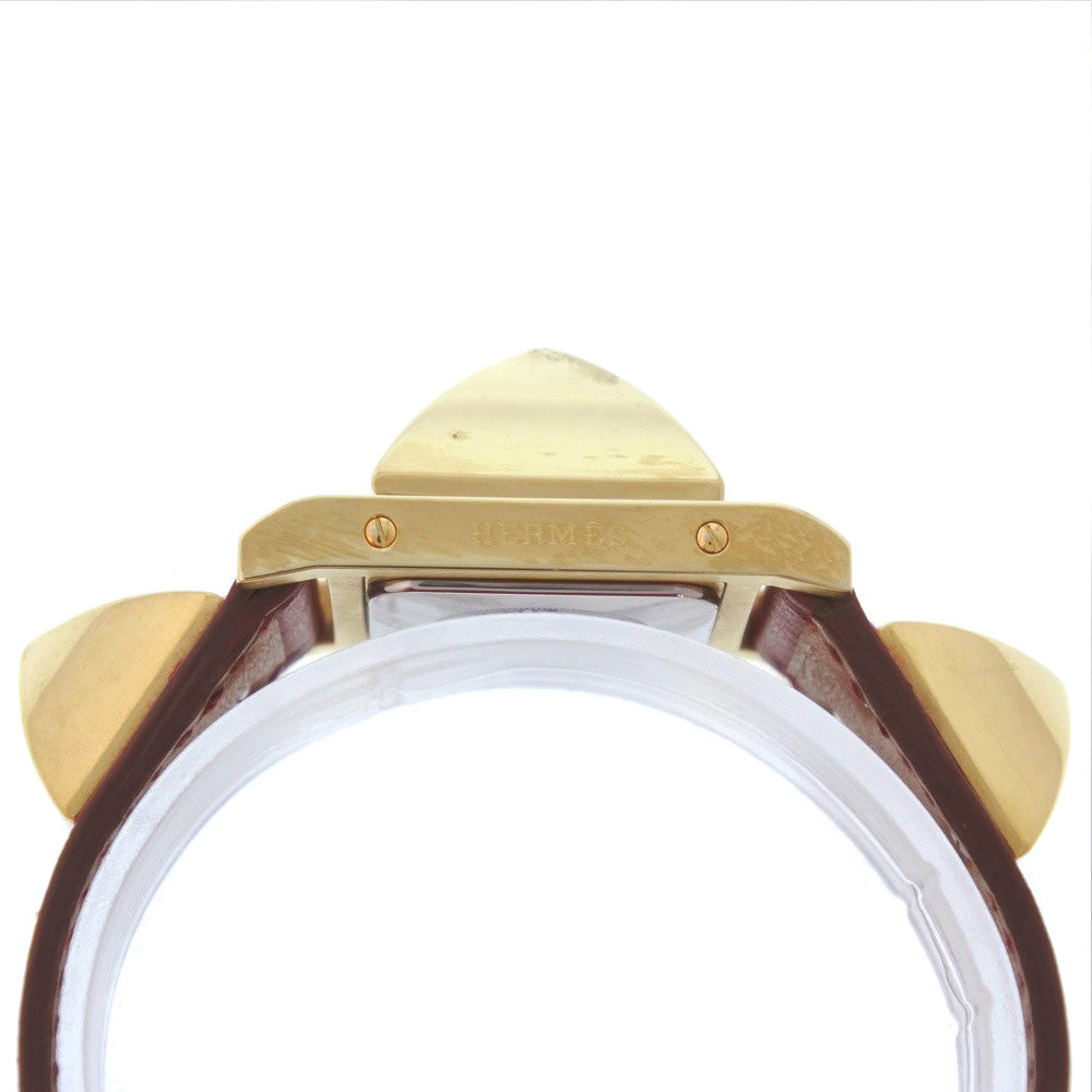 HERMES Watches Quartz Plated Gold , Leather gold Medor White dial Women Used
