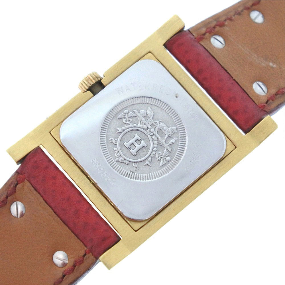 HERMES Watches Quartz Plated Gold , Leather gold Medor White dial Women Used