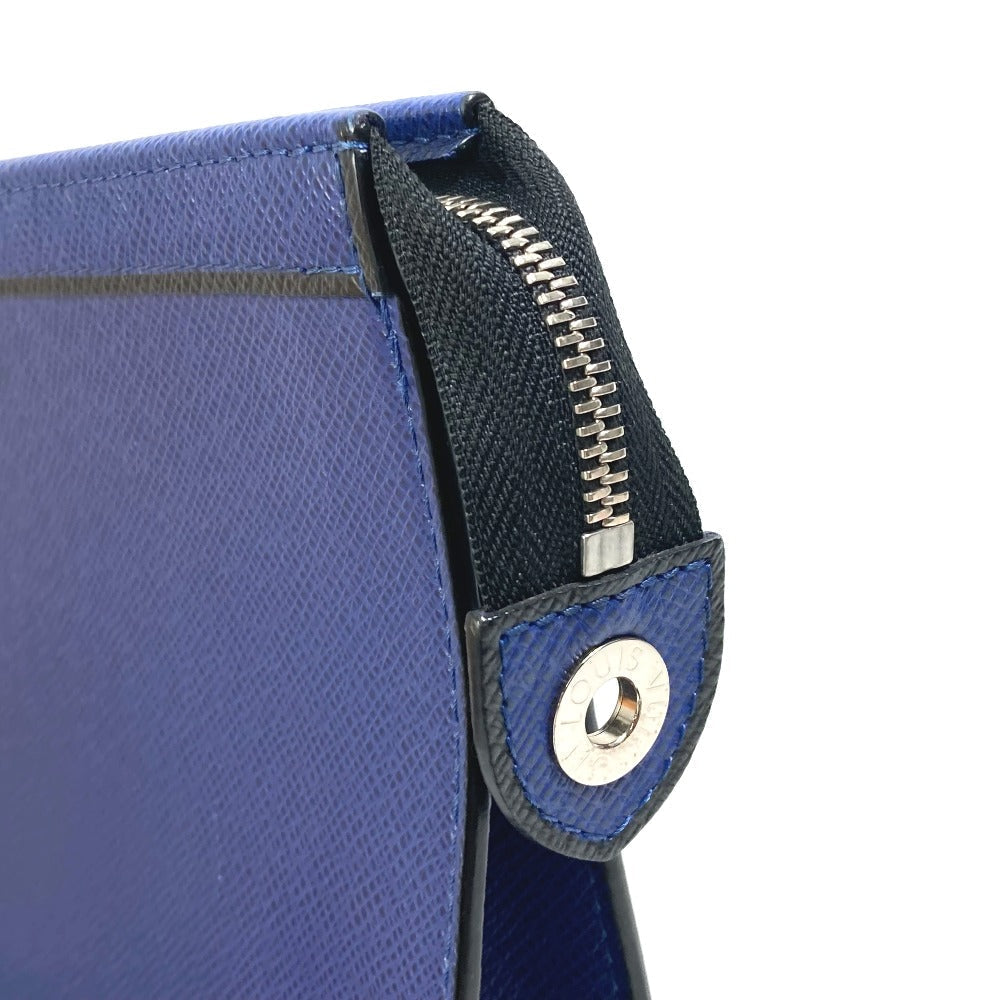 LOUIS VUITTON business bag M30575 Taiga Leather blue Taiga Pochette Voyage MM mens Used