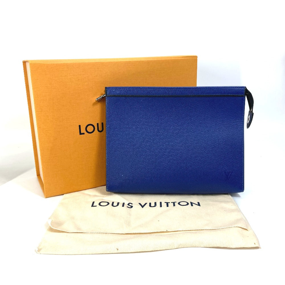 LOUIS VUITTON business bag M30575 Taiga Leather blue Taiga Pochette Voyage MM mens Used