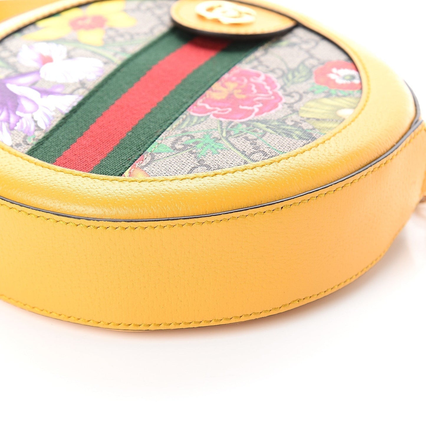 Gucci Mini Ophidia GG Flora Round Shoulder Bag in Yellow