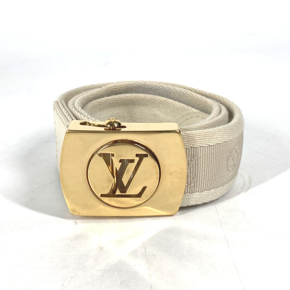 LOUIS VUITTON belt M6973W Canvas / leather white Santur Fortune Monogram 80