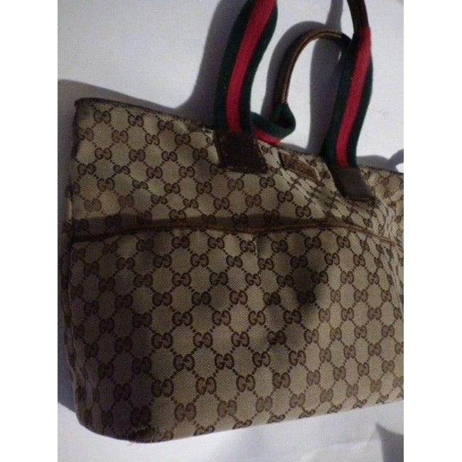 Gucci Supreme Bag W Guccissima Print Canvas Tote Red Green Handle Brown Leather And Gg Leather