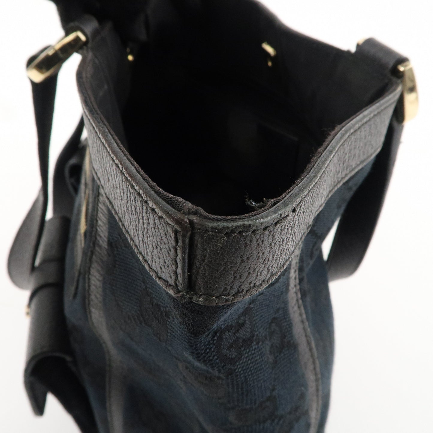 GUCCI Abbey GG Canvas Leather Tote Bag Hand Bag Black 146247