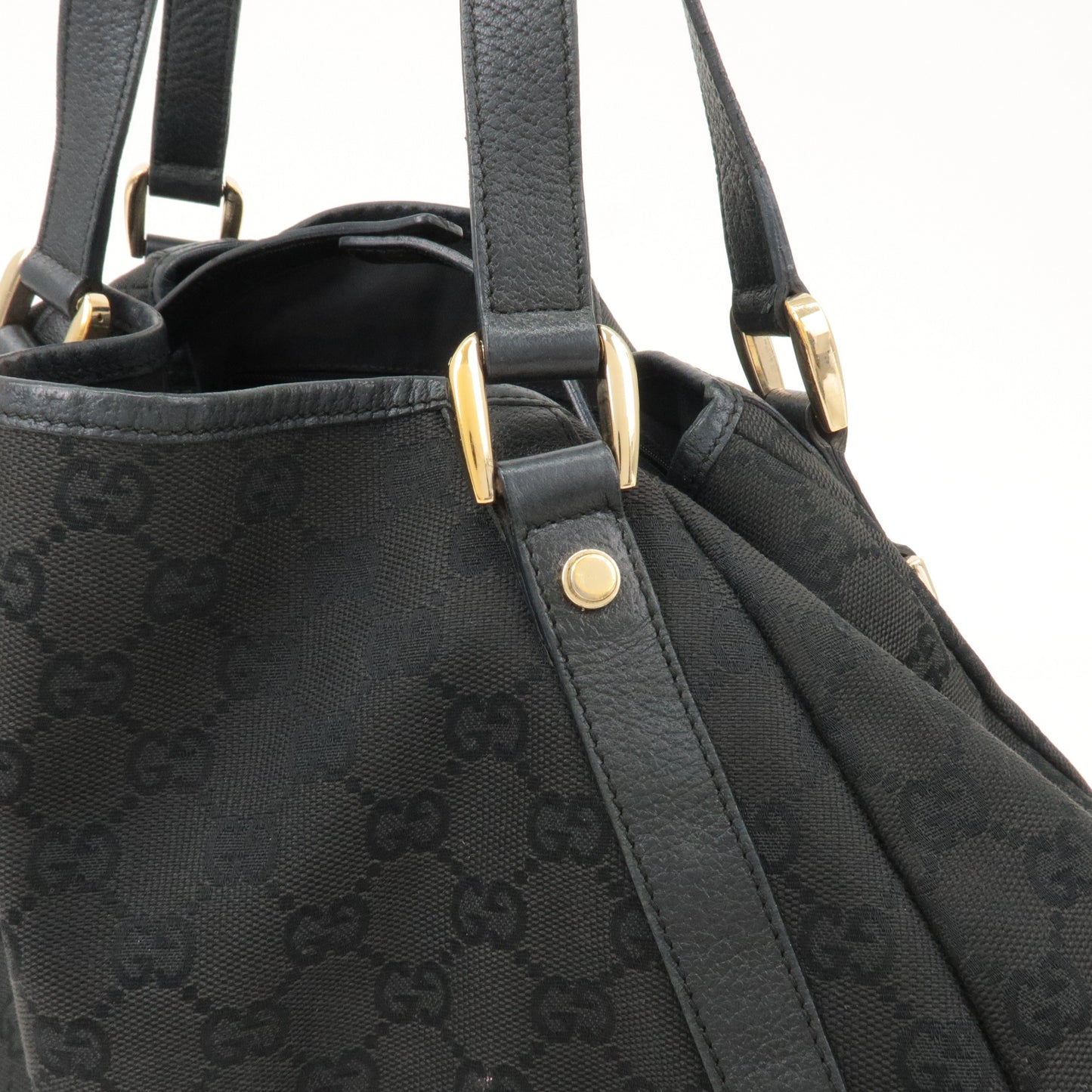 GUCCI Abbey GG Canvas Leather Tote Bag Shoulder Bag Black 130736