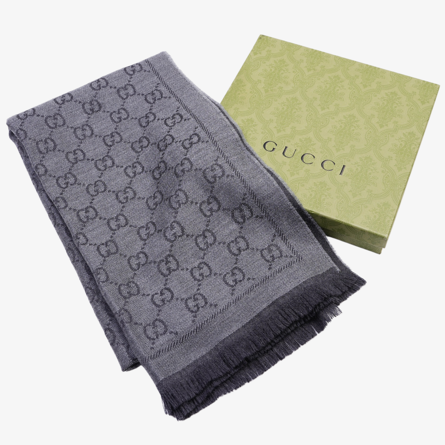 Gucci Womens GG Jacquard Scarf Black Grey