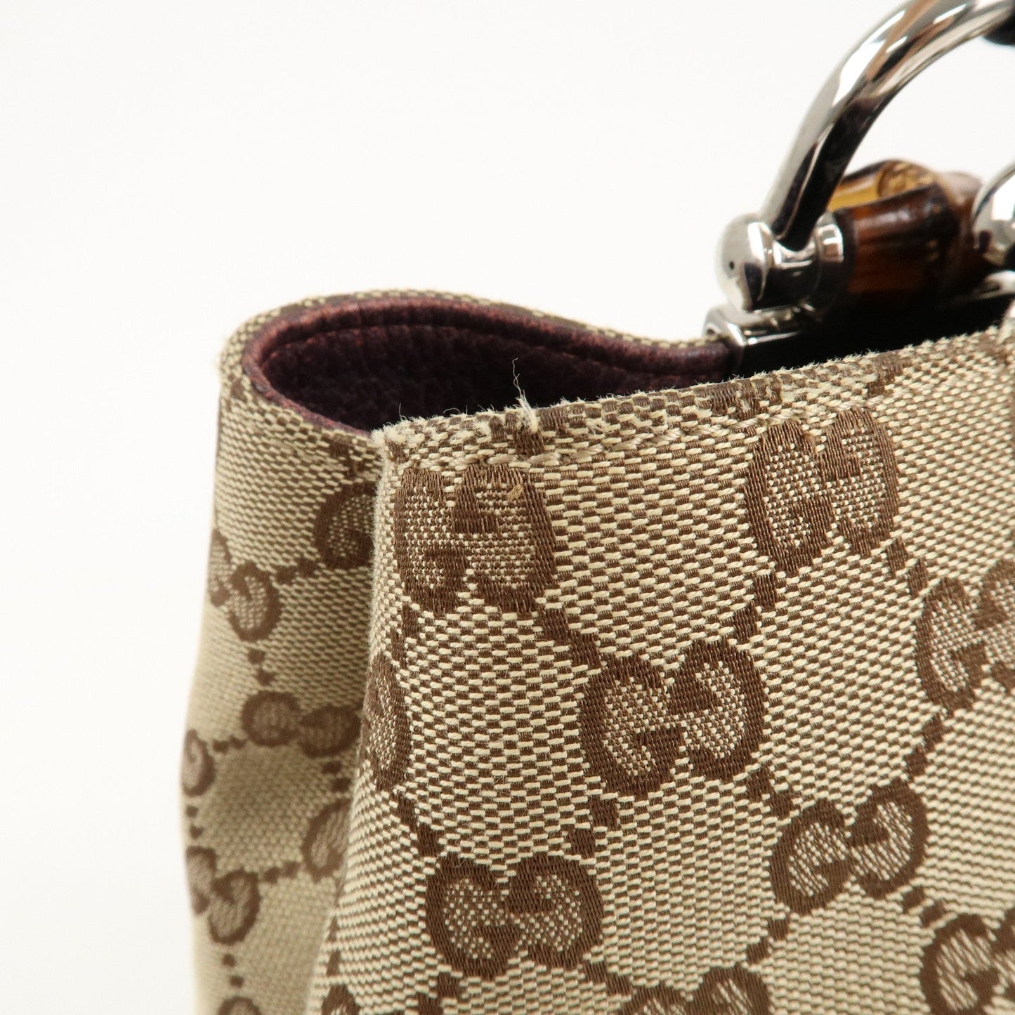 GUCCI Bamboo Bar GG Canvas Leather Tote Bag Beige Brown 232947