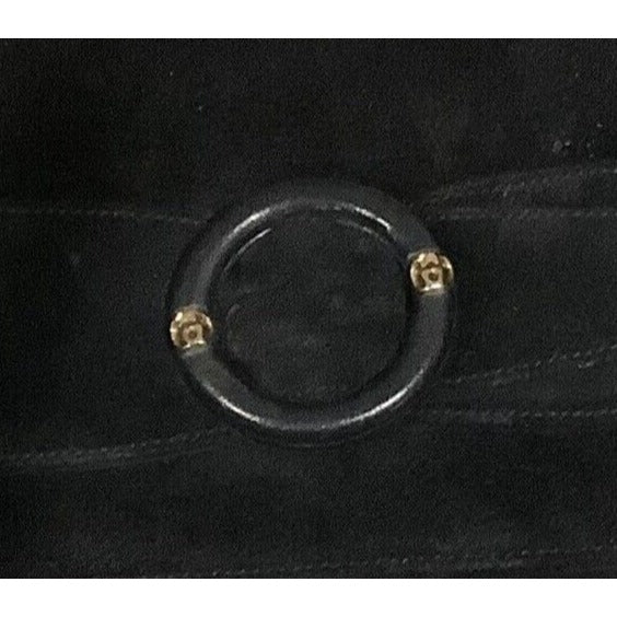 Gucci navy suede clutch w a round buckle accent