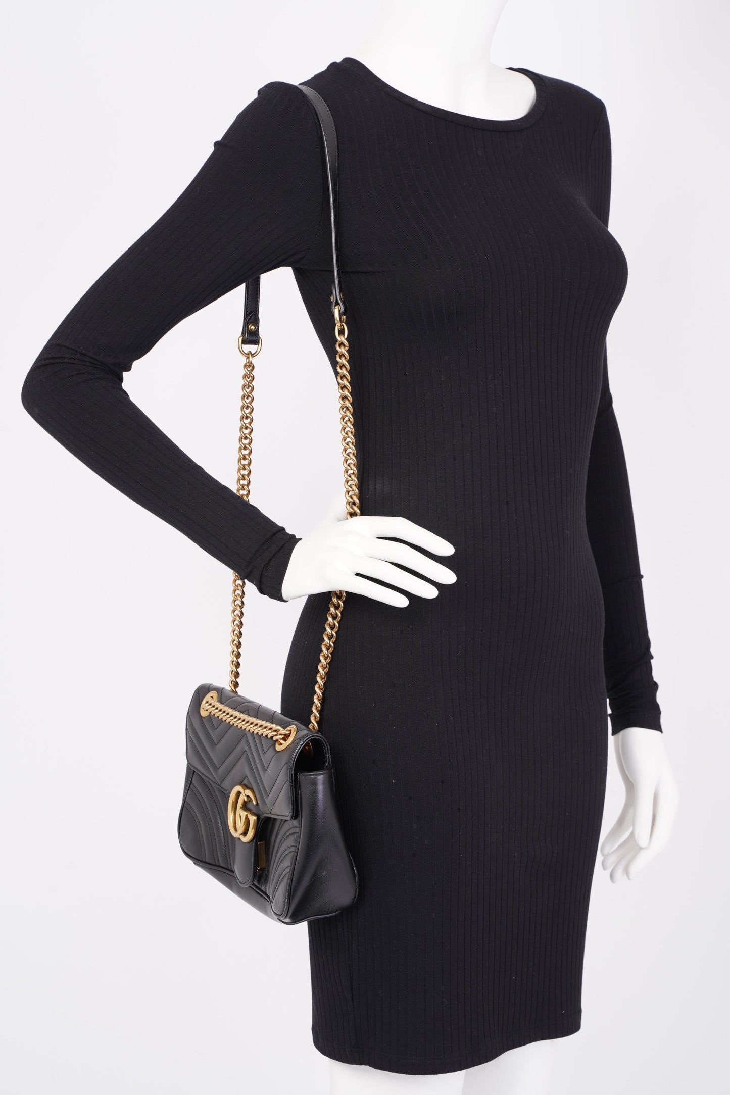 Gucci Marmont Flap Black Matelasse Leather Small