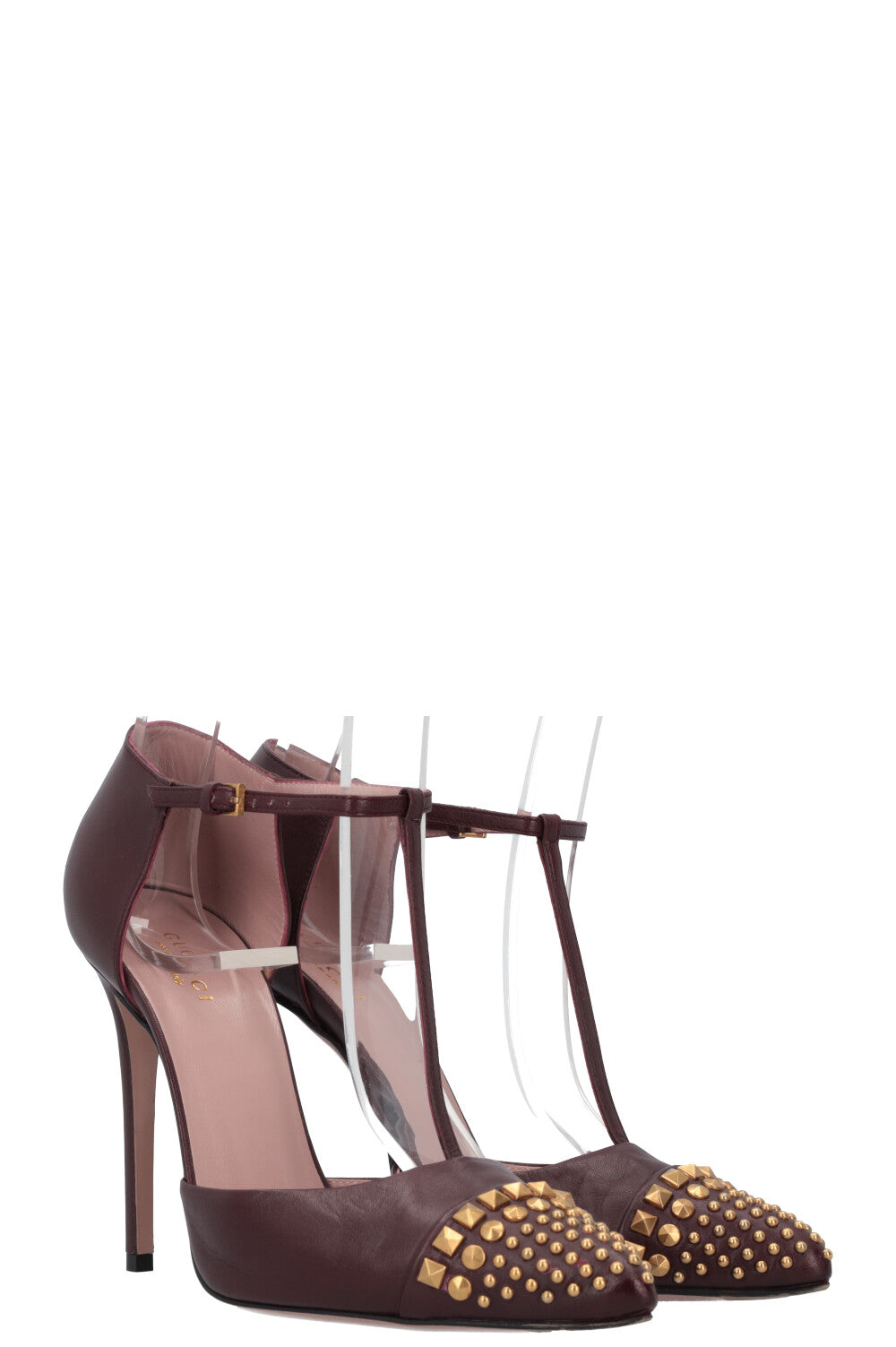 GUCCI Studded Heels Leather Bordeaux