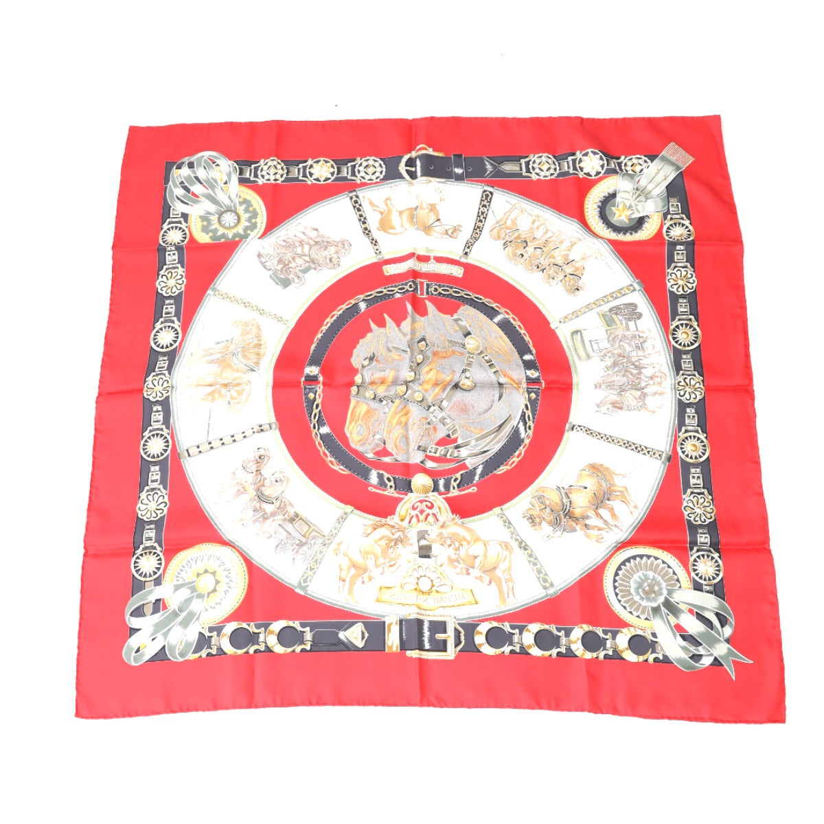 HERMES scarf silk Red Pleated scarf 100% silk unisex(Unisex) Used