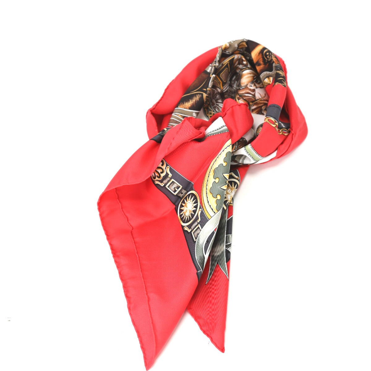 HERMES scarf silk Red Pleated scarf 100% silk unisex(Unisex) Used