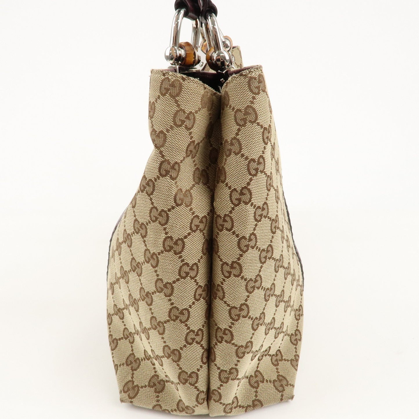 GUCCI Bamboo Bar GG Canvas Leather Tote Bag Beige Brown 232947