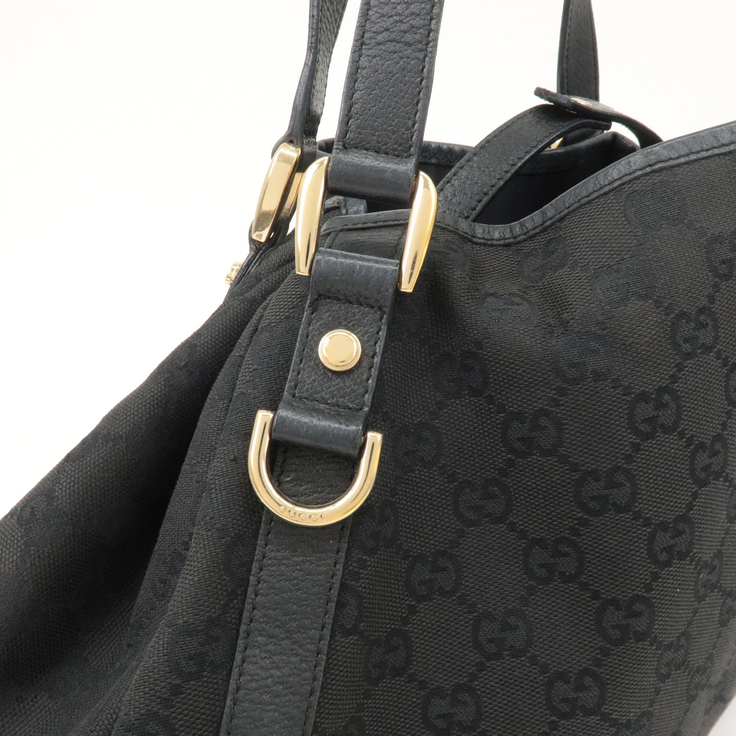 GUCCI Abbey GG Canvas Leather Tote Bag Shoulder Bag Black 130736