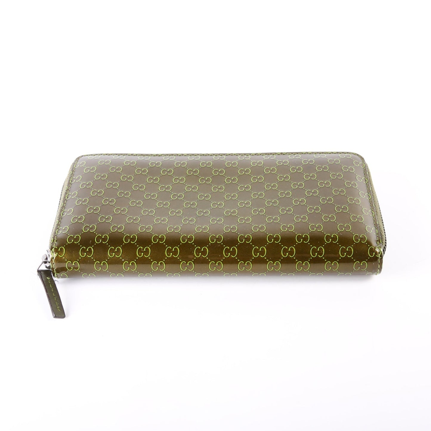Guccissima Patent Zip Around Wallet Green