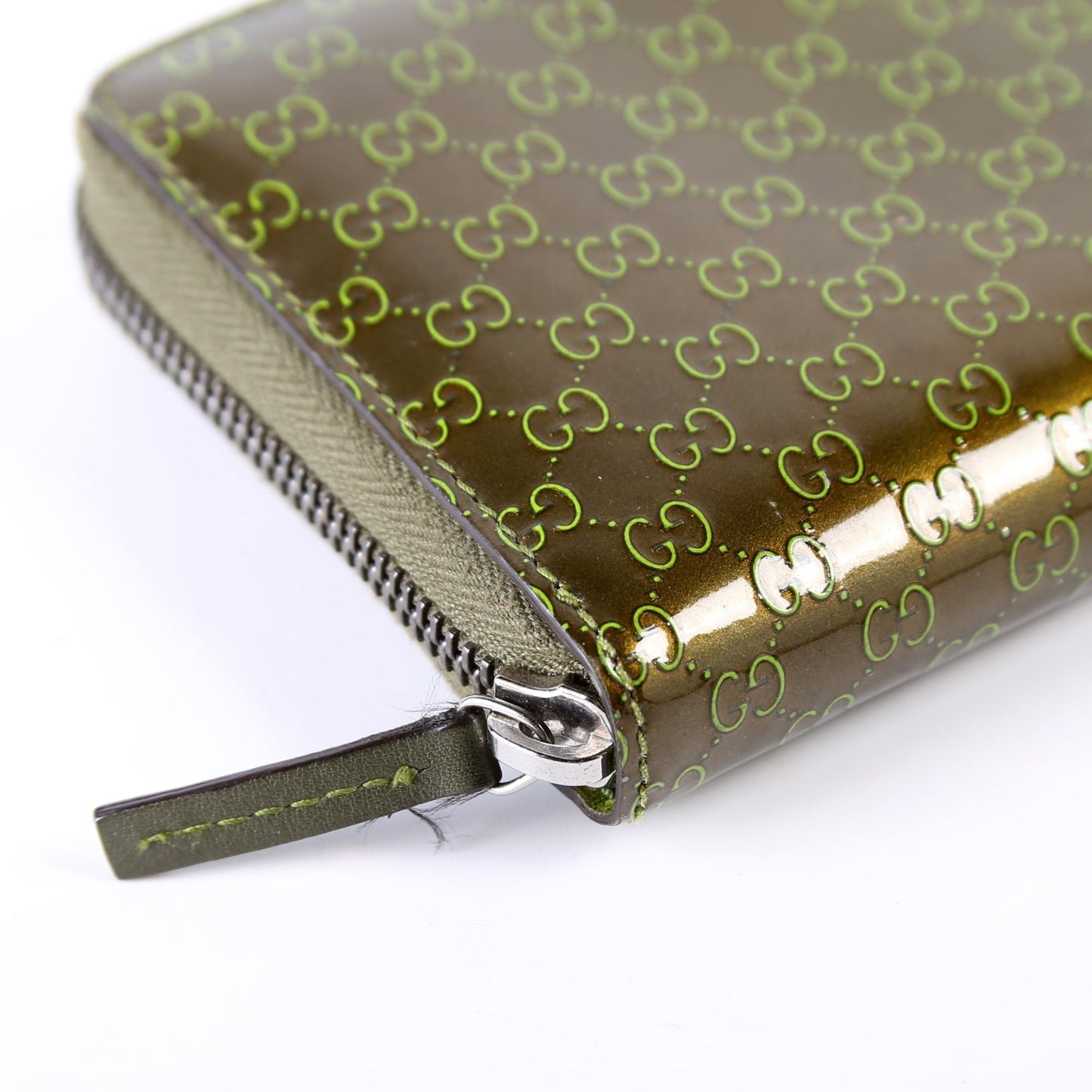 Guccissima Patent Zip Around Wallet Green