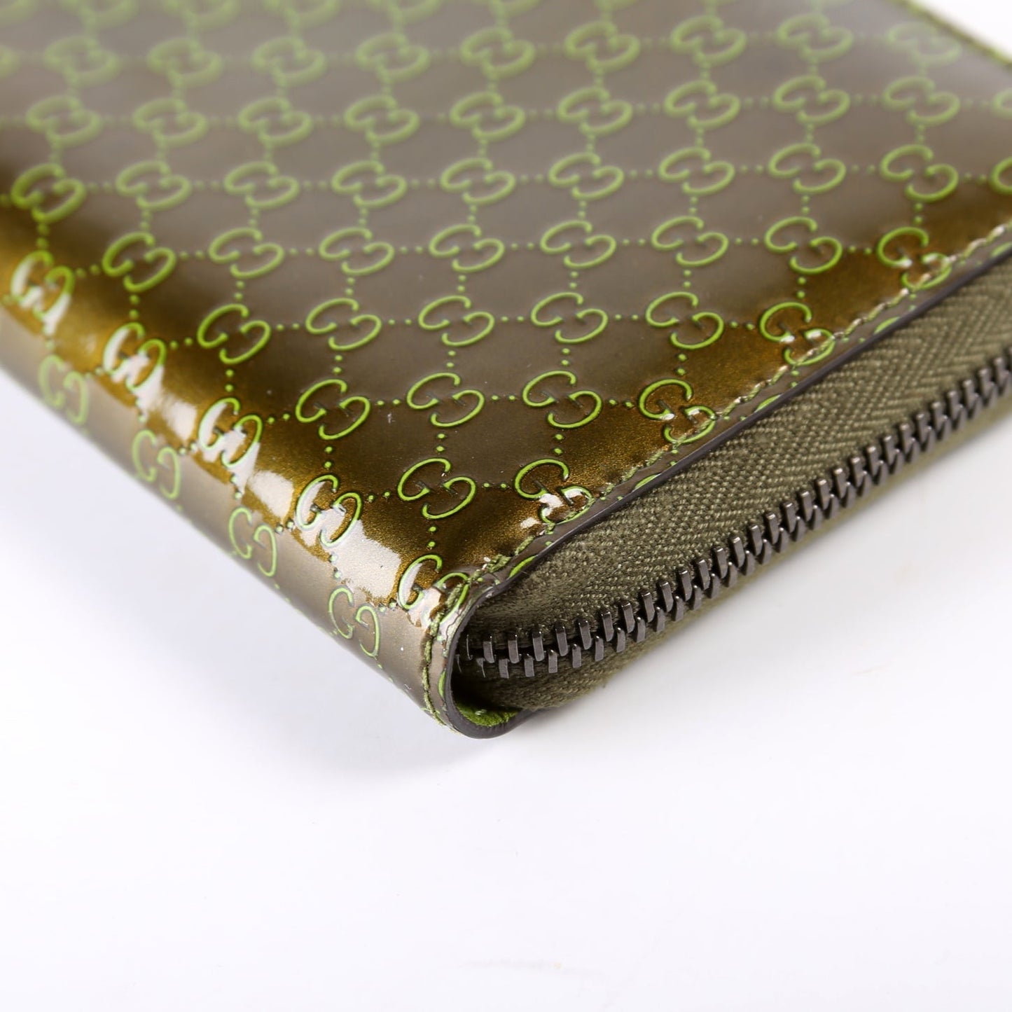 Guccissima Patent Zip Around Wallet Green