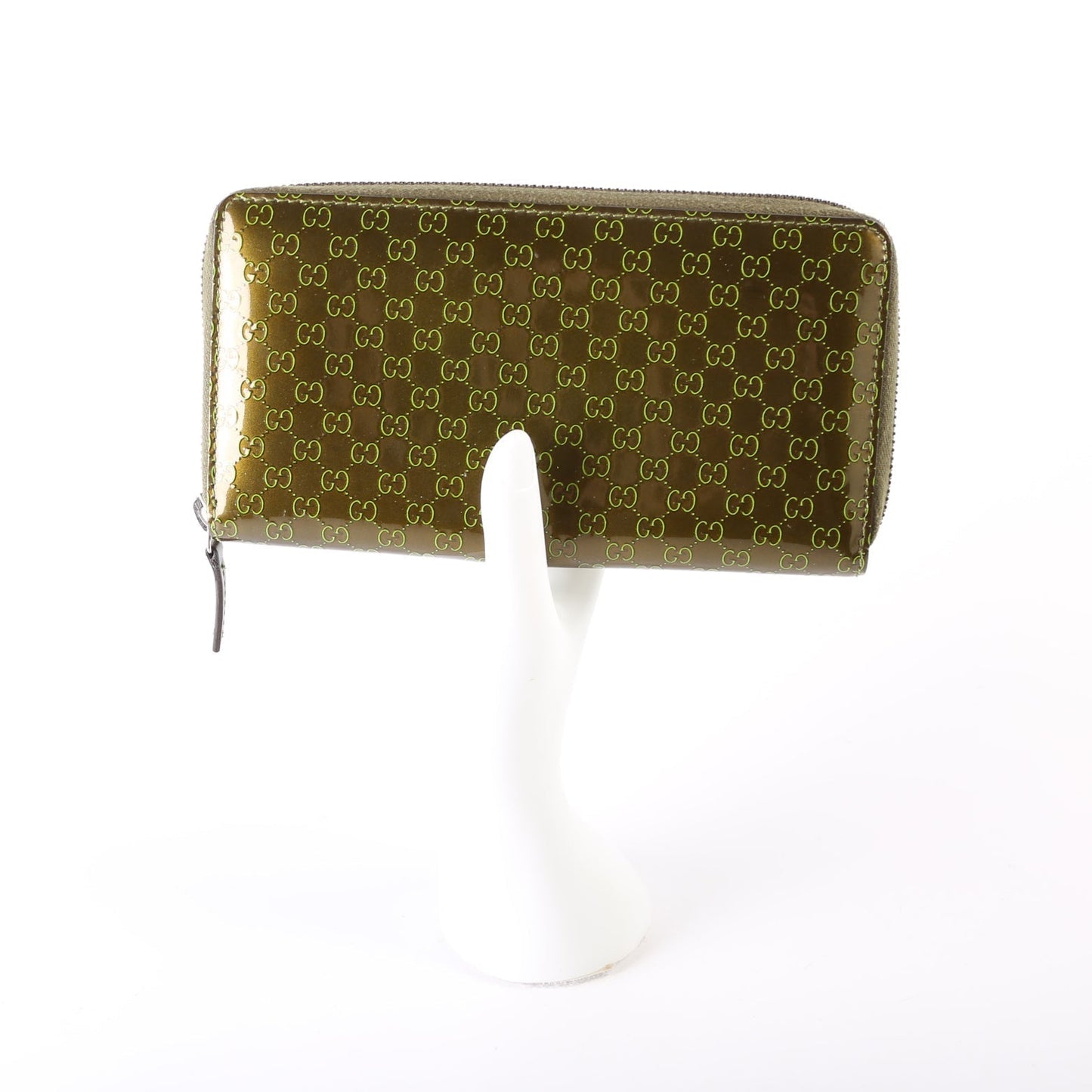 Guccissima Patent Zip Around Wallet Green