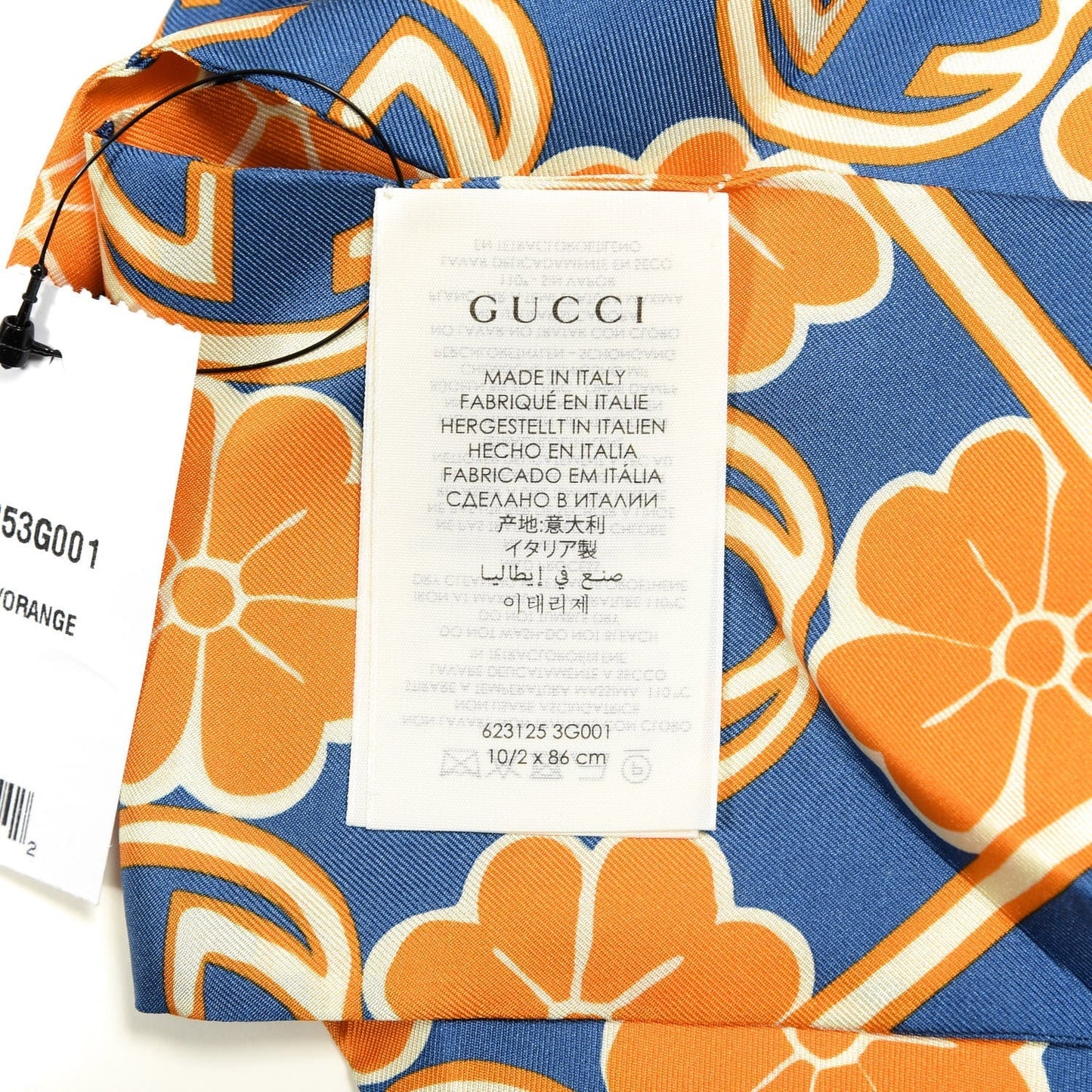 Gucci GG Flower Silk Foily Skinny Scarf in Blue