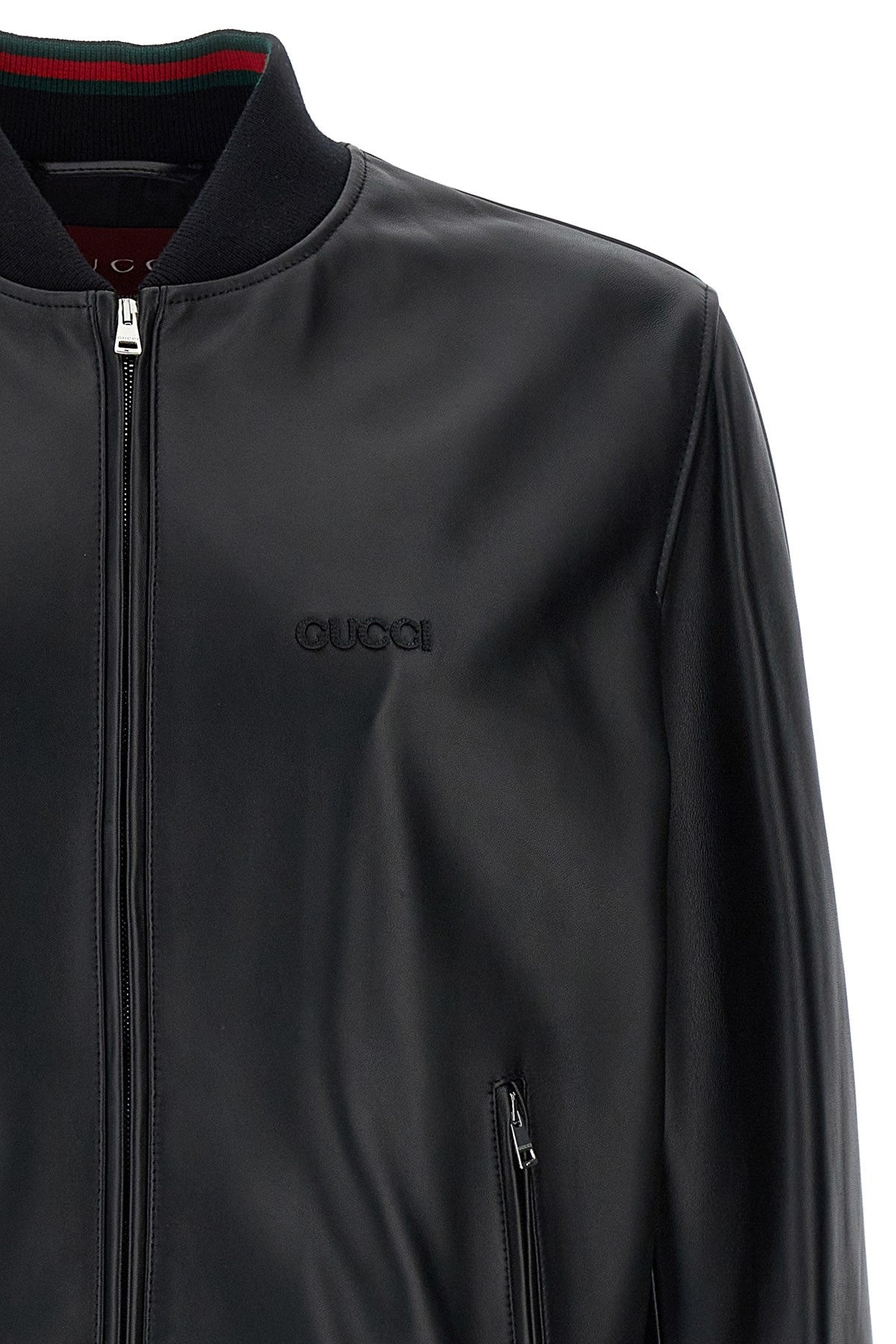 Gucci Men Leather Bomber Jacket